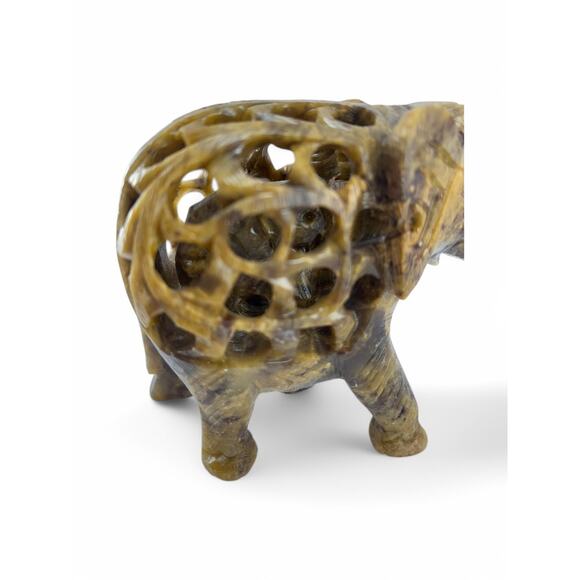 Hand-Carved Soapstone Elephant Figurine with Intricate Inner Baby Elephant - Picture 5 of 10
